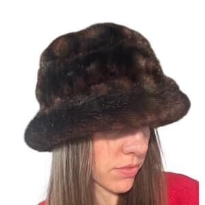 Vtg Y2K Steven b. Canada Made Faux Fur Bucket Hat Brown Black Red Tones